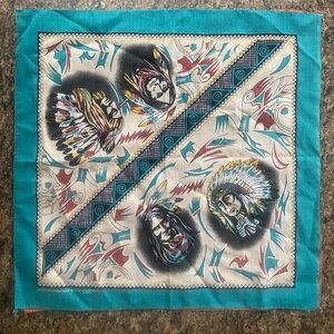 Colorful Patterned Bandana with Native American Motifs Vintage 80s Southwest